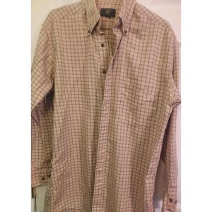 Club Room Mens Button Down‎ Plaid Shirt 15 32/33 Tan & brown
